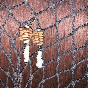 Hawaiian Lauhala Earrings with Puka Shells